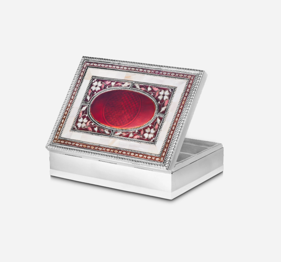 Silverware Silver MOP Maroon Enamel Box BX-106 Cooke & Kelvey