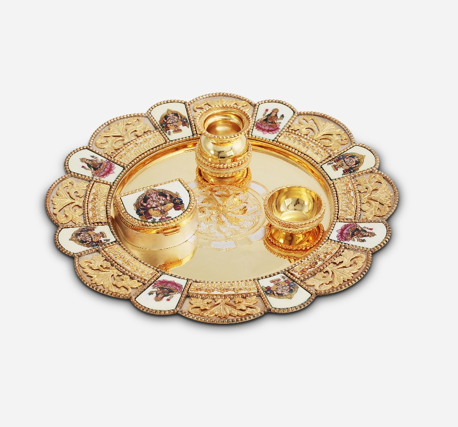 Silverware Ganesh Lakshmi Enameled Aarti Thali Set DV-108 Cooke & Kelvey